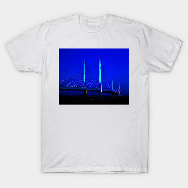 Blue Indian River Bridge at Night Expressionism T-Shirt by Swartwout